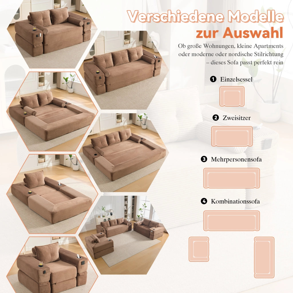 DIVANO LETTO 180x98x80 cm in corduroy marrone