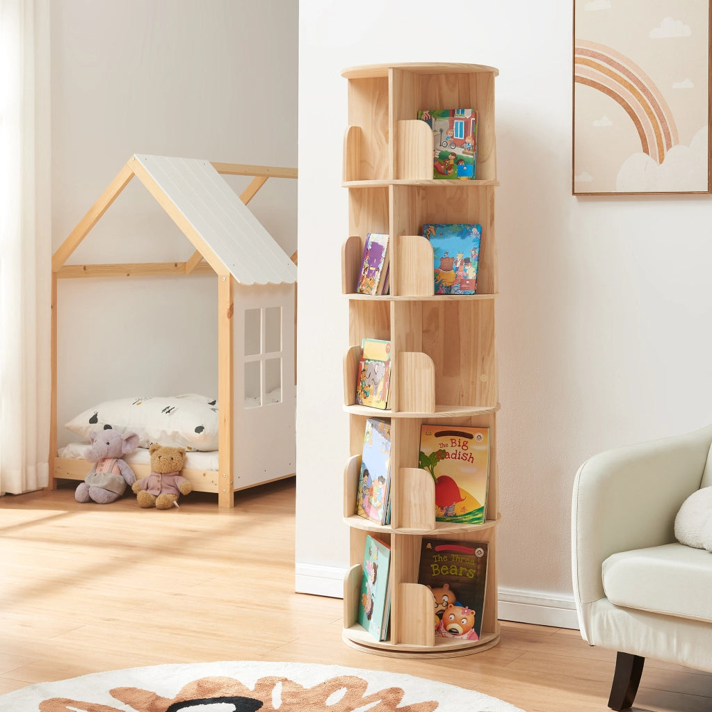 Libreria Girevole Chasek per Cameretta a 5 Livelli in Legno di Pino 157 x Ø44 cm [en.casa]