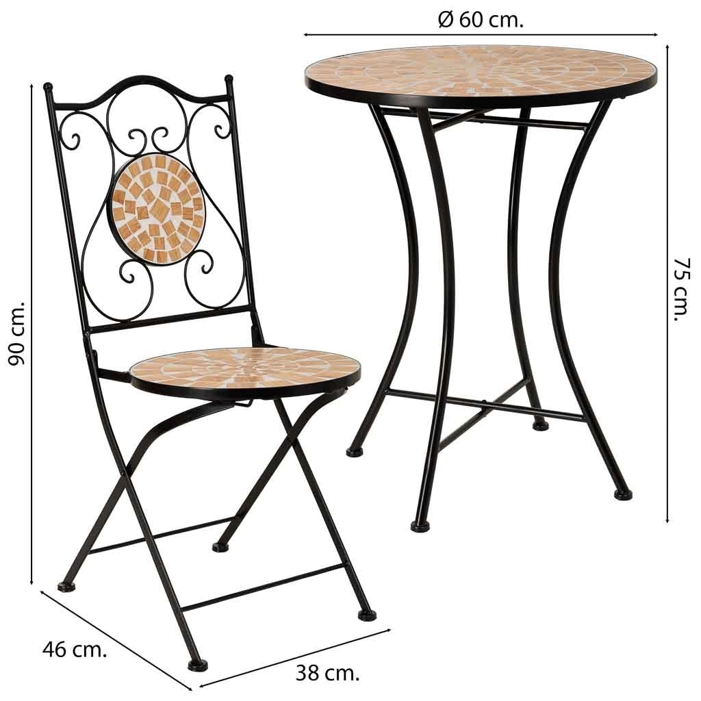 Set tavolo e 2 sedie in mosaico e ferro battuto nero, tavolo: P60x75h - sedia/e: P38x46-90h