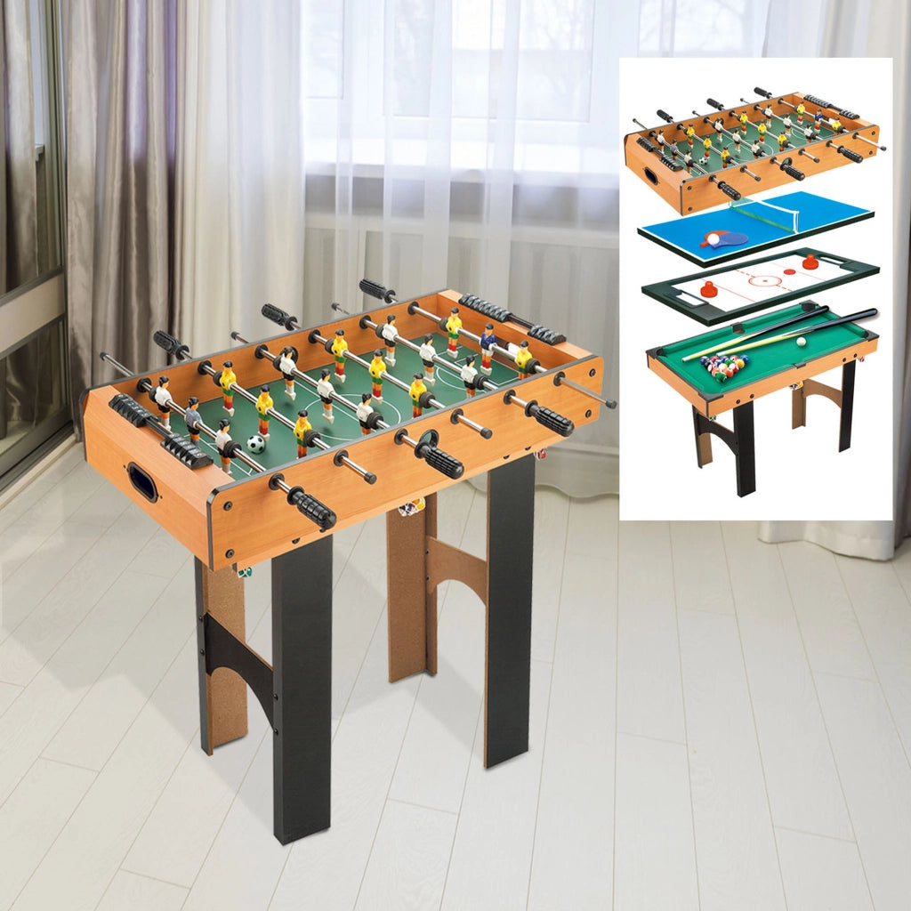 Tavolo da gioco 4 in 1 con calcio balilla, hockey, ping pong e biliardo ¨C Zephmum ¨C MDF, 92x78x80 cm