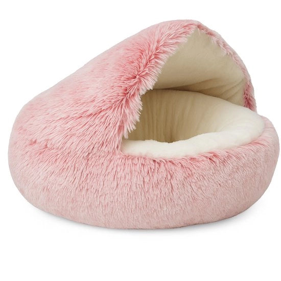 Gatto Seduto "Shell" Ø 60 cm – Riempimento Extra e Comodo – Plaid di Lusso – Progettato a Metà – Cappotto Rimovibile – Base Antiscivolo – rosa