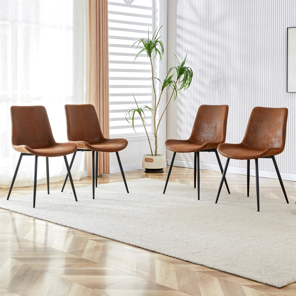 Set di 4 sedie da pranzo ergonomiche con schienale e piedi antiscivolo in tessuto e metallo marrone e nero
