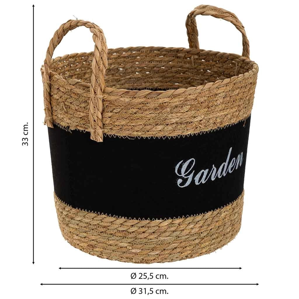 Cesto in fibra naturale e cotone nero d31,5x25,5/33h