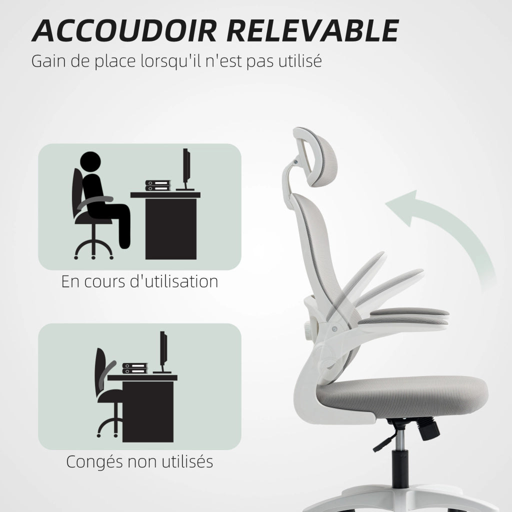 Sedia da ufficio ergonomica ¨C Zephmum ¨C Grigia, rete a doghe, 64x62x115 cm