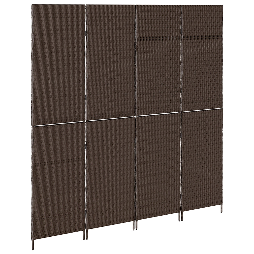 Divisorio per stanze 4 pannelli pieghevole marrone 195x180 cm in poly rattan