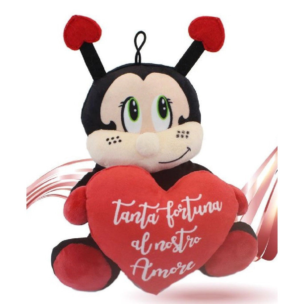 Trade Shop - Peluche Coccinella Con Cuore 22 Cm Porta Fortuna San Valentino Con Laccio 95363 -