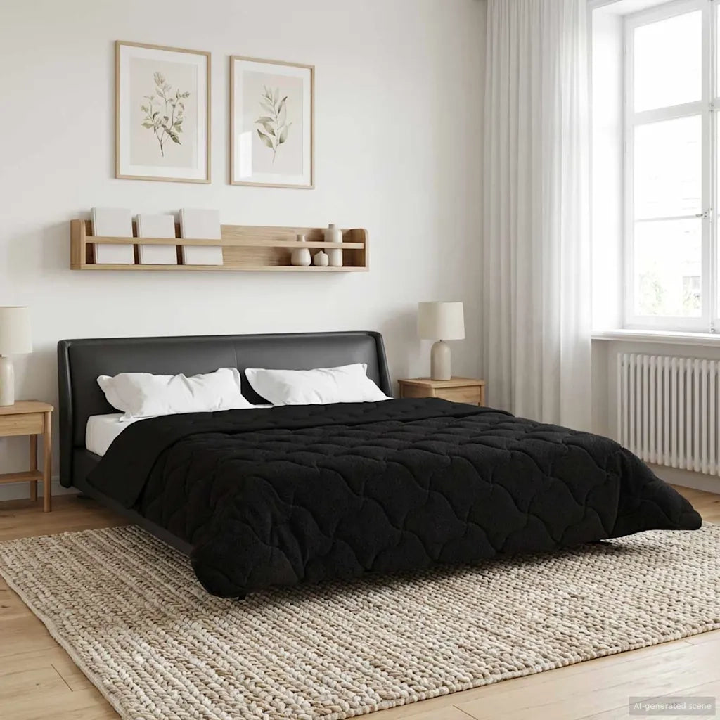 Piumone | Duvet Estivo Nero 220 x 260 cm Microfibra e Fleece Teddy
