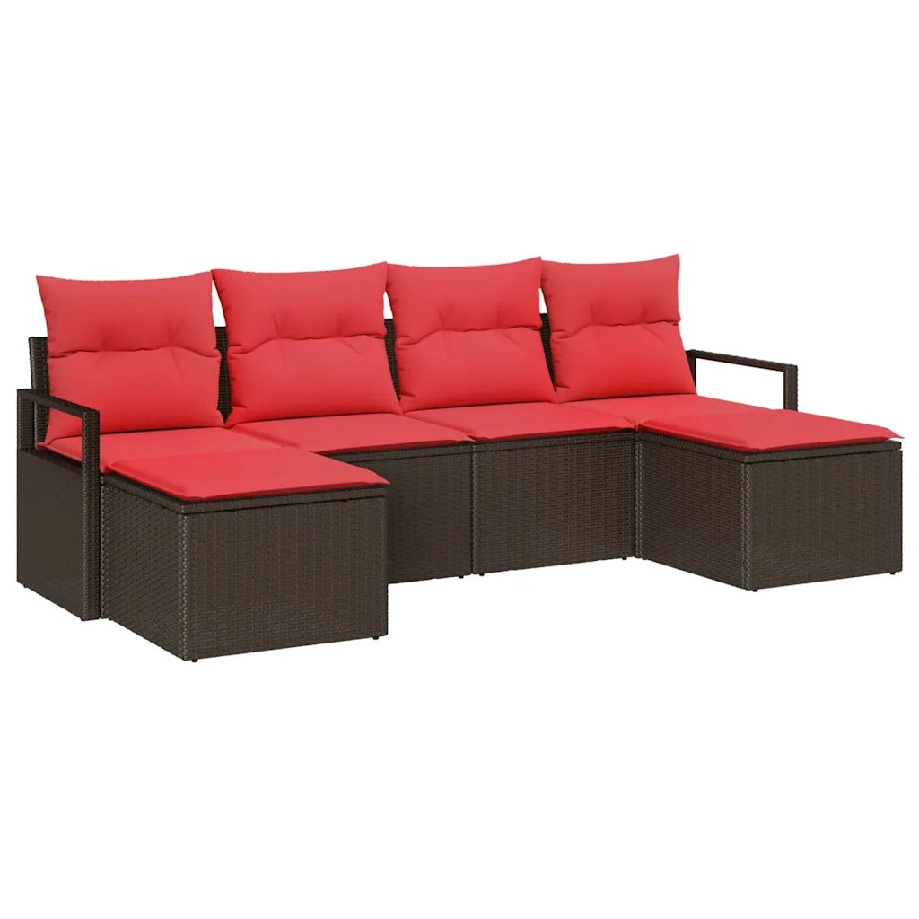 Set di divani 6 pz | Set Salotto da Giardino Marrone polyrattan
