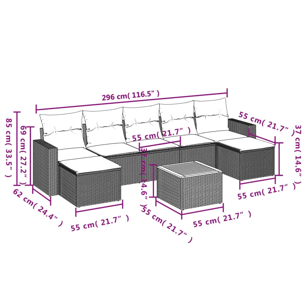 Set Divano da Giardino 8 pz con Cuscini Grigio in Polyrattancod mxl 113518