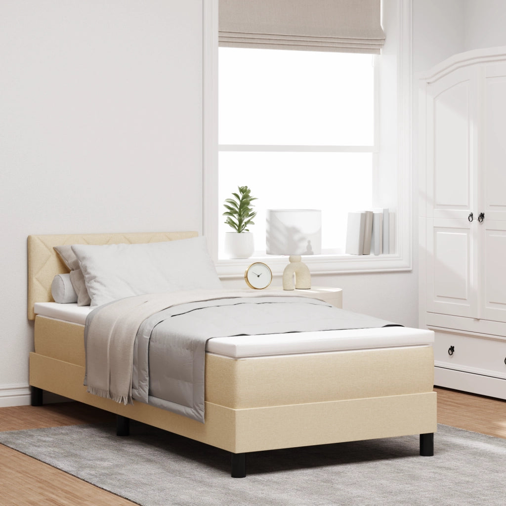 Letto Box Spring con Materasso e Luce LED Crema 90x190 cm Tessuto