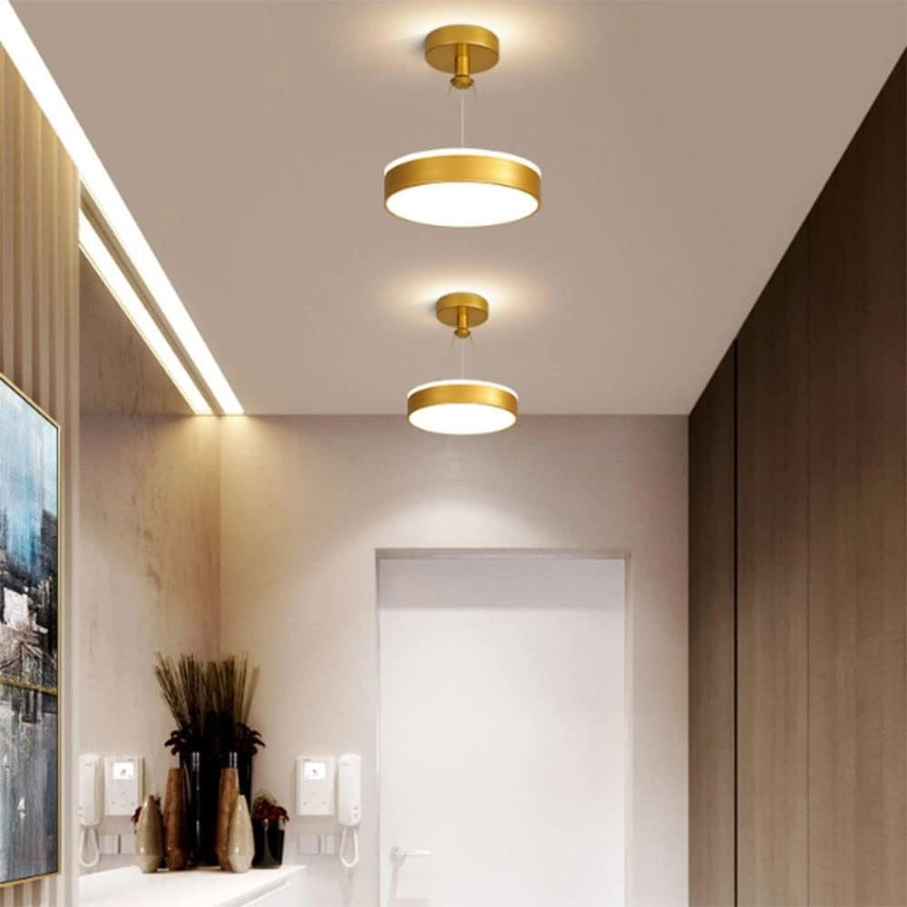 Trade Shop - Lampadario A Sospensione Led 24 Watt Cerchio Tondo Moderno Oro Doppia Luce 50520 -