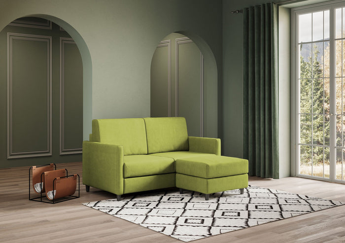 Divano 2 Posti con Pouf 138x155x85 cm Karay in Tessuto Verde