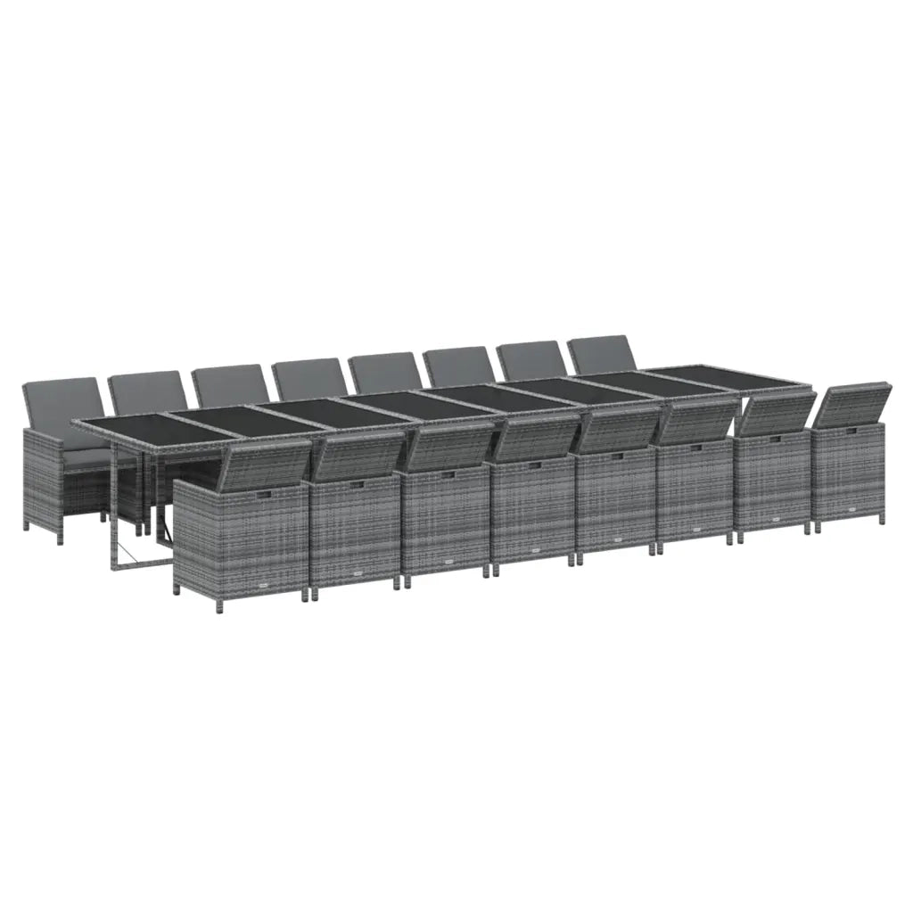 Set da Pranzo da Giardino 17pz con Cuscini Grigio in Polyrattan 3095671