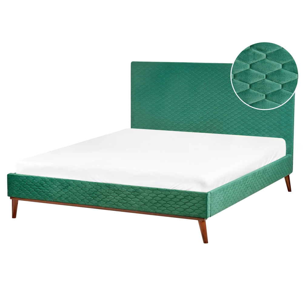 Letto 160 x 200 cm Tessuto verde Struttura imbottita a nido d'ape trapuntato
