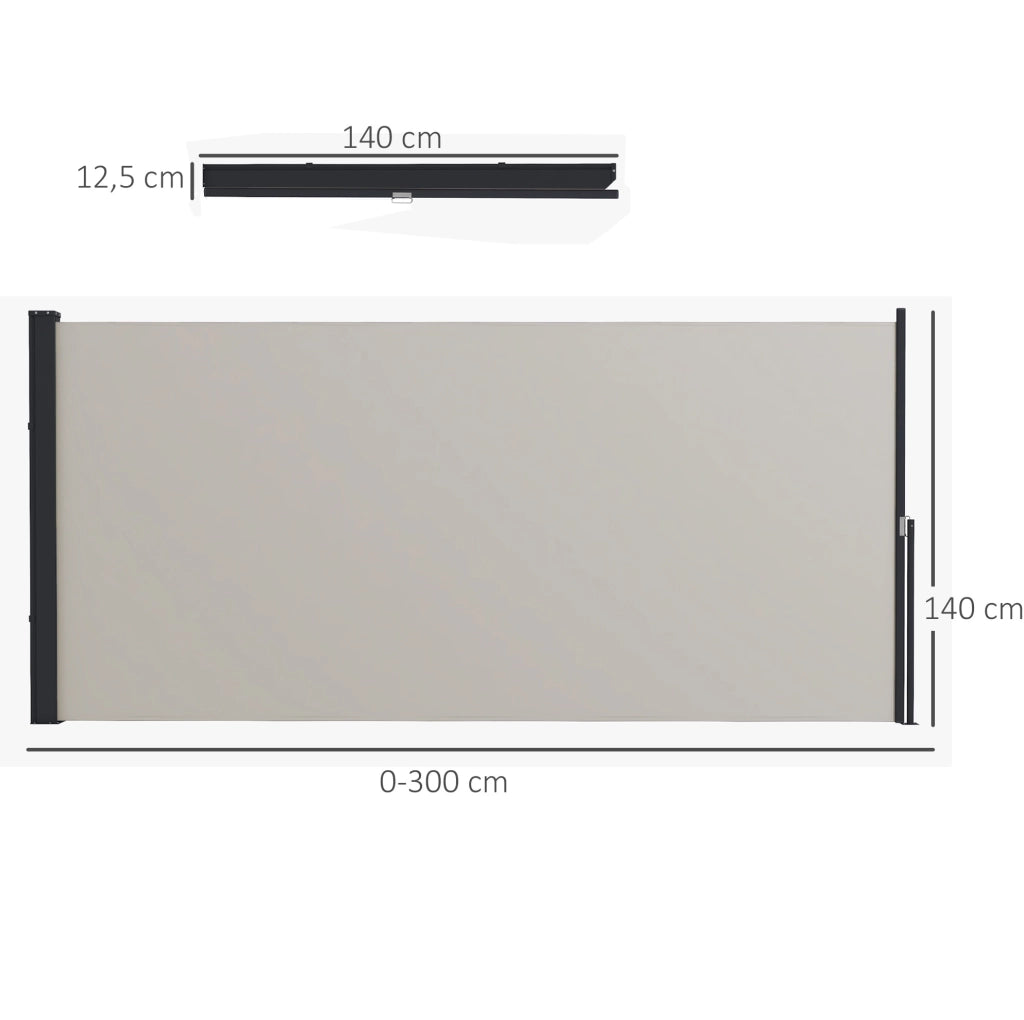 Tenda laterale estensibile 300 x 140 cm in poliestere; grigio chiaro
