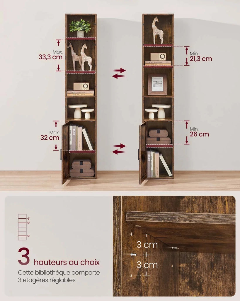Libreria alta a 6 ripiani con anta vano contenitore aperto 24 x 318 x 175 cm per soggiorno ufficio sala da pranzo marrone 12_0005282