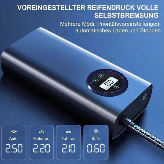 Pompa pneumatica da 150 PSI - Pneumatico per auto, moto e bicicletta - Pompaggio pneumatico elettrico - Pompaggio pneumatico wireless - Display digitale - Portatile - Adatto per auto, moto, biciclette e palloni - Nero