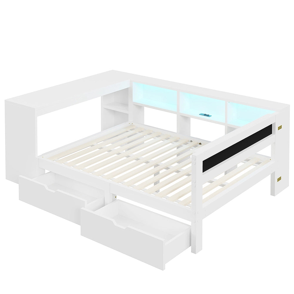 Letto contenitore - Xylo - 140x200 cm LED legno bianco