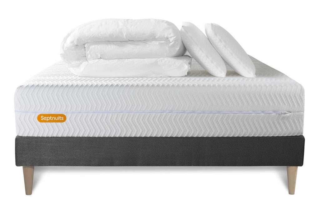 Pacchetto letto completo - Materasso 200x200cm + Box spring con doghe (kit) + 2 cuscini + Piumino - Memo Bio