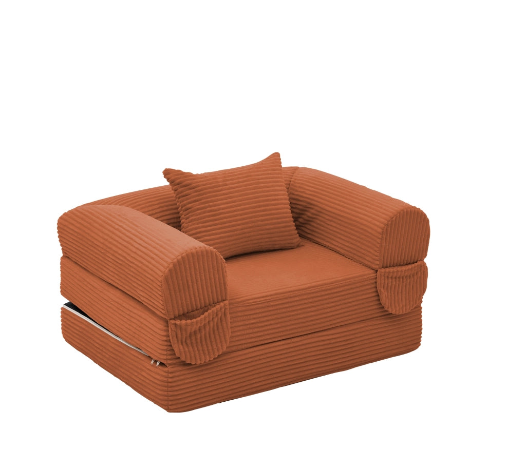 Poltrona letto convertibile 1 posto con cuscino, per soggiorno e camera, in tessuto corduroy, Arancione