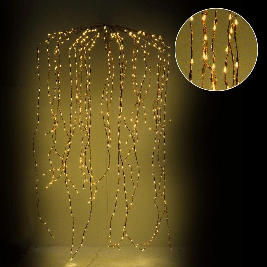 Luce cascata 648 led fissi+81 flash caldo al. fissa filo rame 70xh220x6