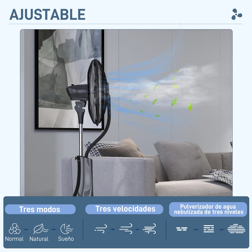 Ventilatore Nebulizzatore 3 Velocit¨¤ Timer 3 Modalit¨¤ Ruote Serbatoio 3L ¨C zephmum ¨C 44.5x38.5x120 cm Nero