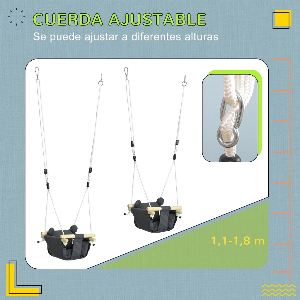 Altalena per Bambini Regolabile in Altezza ¨C zephmum ¨C Grigio e Legno 40x40x110-180 cm