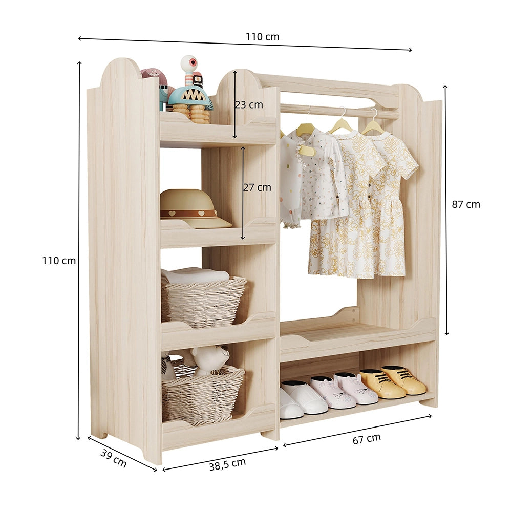 Set mobili combinati bambino multifunzione - Xylo - letto, armadio, libreria girevole, colore legno naturale