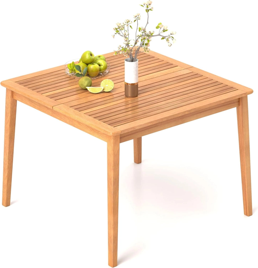 Tavolo da pranzo per 8 persone, tavolo da giardino in legno di acacia con foro di 5 cm, per cortile, veranda e giardino, resistente alle intemperie (200 x 90 cm)