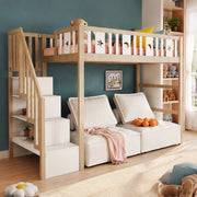 DESMIU Letto a soppalco per bambini 1 posto con scala, ripiani e sponde, 90 × 200 cm, senza materasso