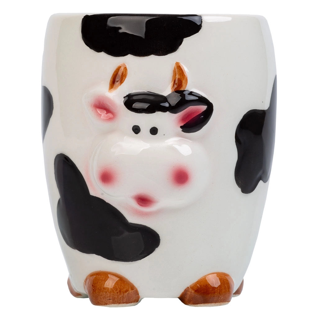 Portapenne mucca in ceramica nera d7,5x10h