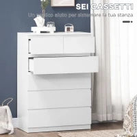 Cassettiera 6 Cassetti con Design Antiribaltamento, in Truciolato, 80x39x115 cm, Bianco