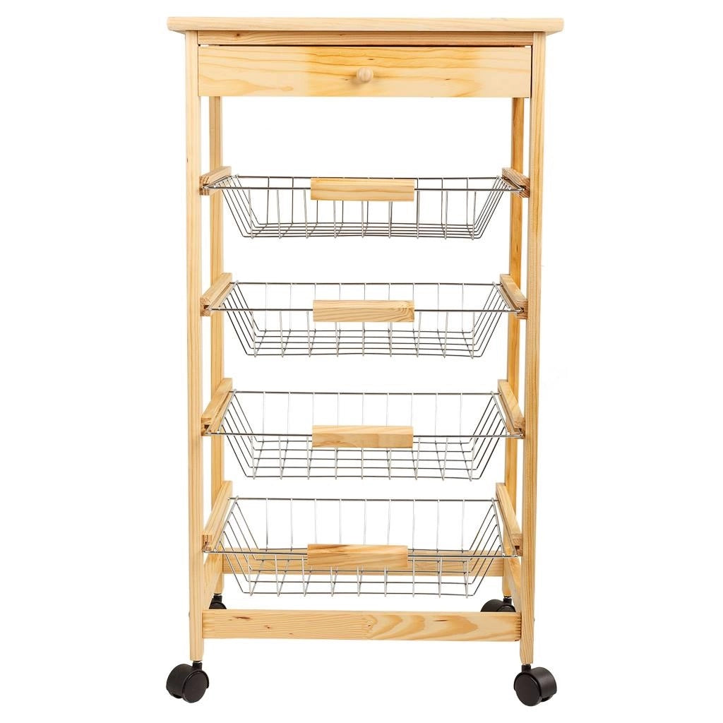 Carrello da cucina in legno di pino marrone 47x37x85