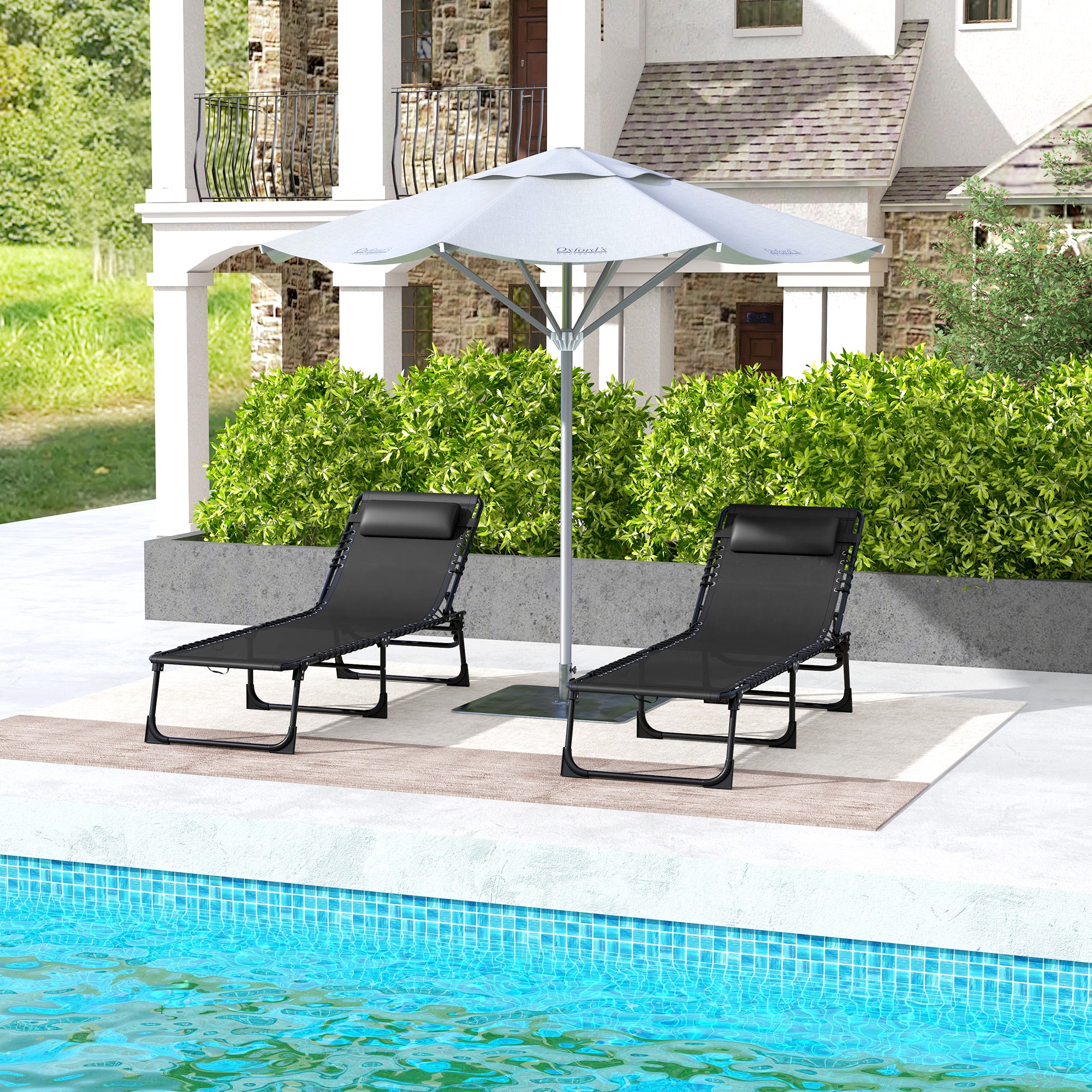 Set 2 Lettini Prendisole 189x58x30 cm con Schienale Reclinabile in Acciaio Nero