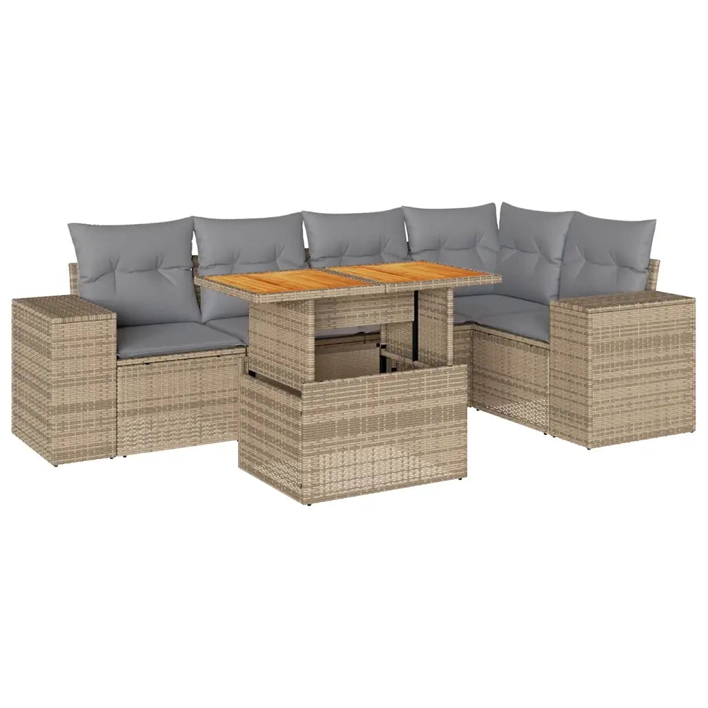 Set Divano da Giardino 6 pz con Cuscini Beige in Polyrattan 3327377