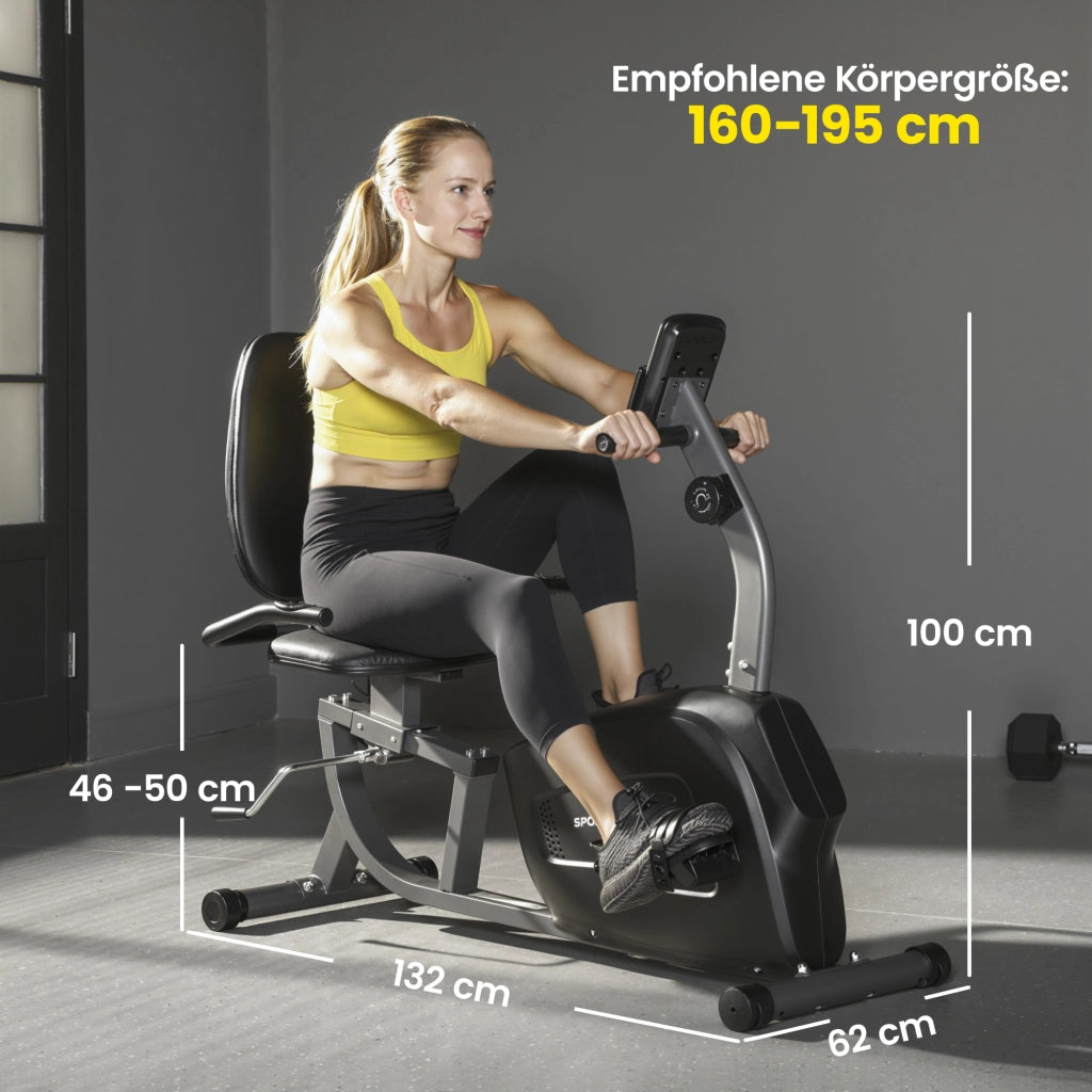 Bicicletta da allenamento magnetica reclinata ¨C Minimal ¨C 8 livelli di resistenza regolabile, monitor LCD, metallo e plastica, nero