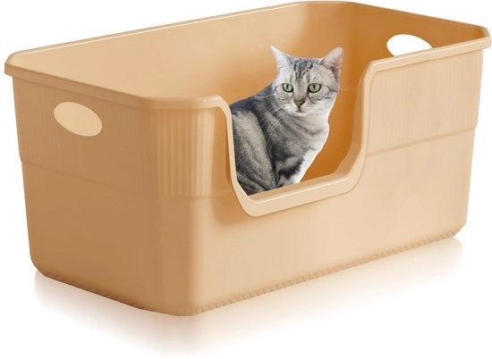 Cassetta per gatti con bordo alto 50 x 35 x 22 cm, grande cassetta per gatti, cassetta per gatti XXL senza coperchio, grande cassetta per gatti per gatti, conigli e cuccioli (beige 50 x 35 x 22 cm)