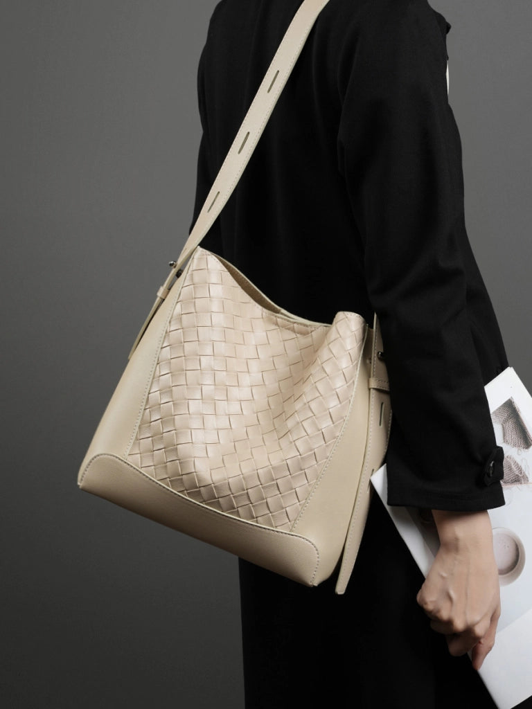 Borsa a mano/a tracolla da donna in vera pelle, colore bianco.