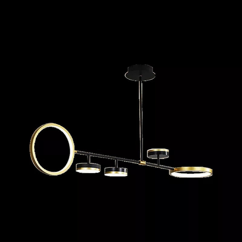 Trade Shop - Lampadario A Sospensione Led 37w Con 5 Cerchi Orizzontale Nero Oro Luce Naturale 71354 -