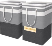 Wastob met manubrii, cassetta idrorepellente e cassetta di stoccaggio, grande contenitore per bucato - 2-pack, a strisce grigie e bianche (grandi strisce, 100L)