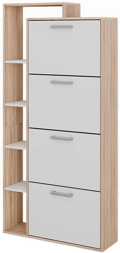Scarpiera da ingresso Orlando, Bianco/Sonoma, 80 x 166.1 cm con 4 scomparti