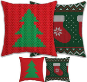 Set di 2 cuscini decorativi per Natale - Rosso Verde - Tessuto Cotone Lino - 45x45 cm - Cuscini di Natale Decorativi - Decorazione di Natale
