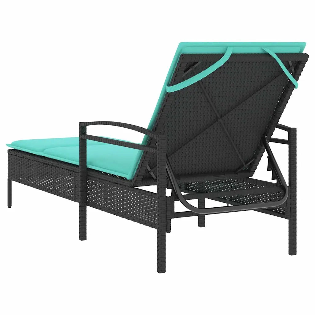 Lettino da Lettino sole | Sdraio da giardino | Lettino da sole con cuscino Nero 63 x 200 x 81 cm polyrattan