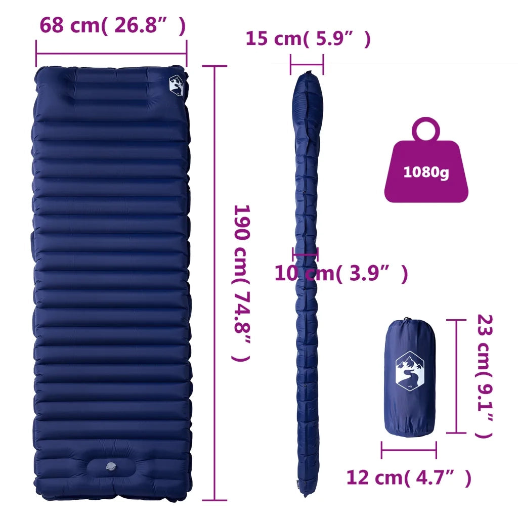 Materasso Campeggio Autogonfiabile Cuscini 1 Persona Blu Marino CFW1869921