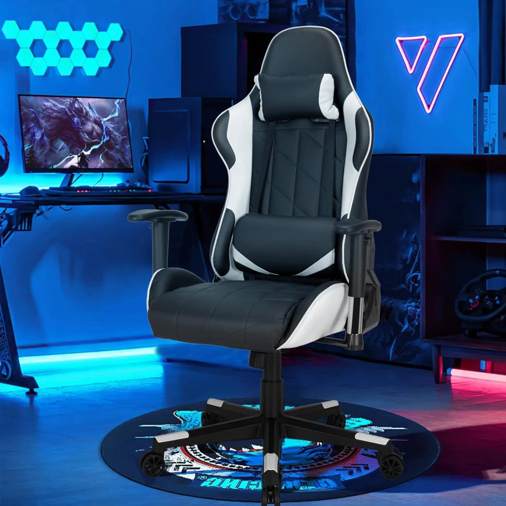 Sedia Gaming, Sedia Girevole con Regolabile Confortevole Supporto Poggiatesta e Lombare, Sedia Computer Comodo Materiale in Cotone di Alta Qualità, Carico di 150 kg, 3 Colori (bianco)