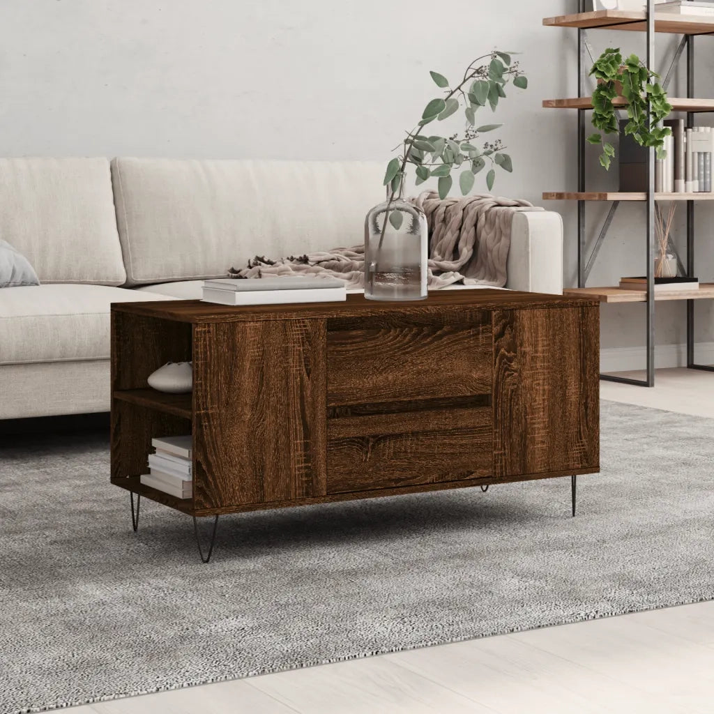 Tavolino Salotto-Tavolino da soggiorno-Tavolo Rovere Marrone 102x44,5x50cm Legno Multistrato 833854