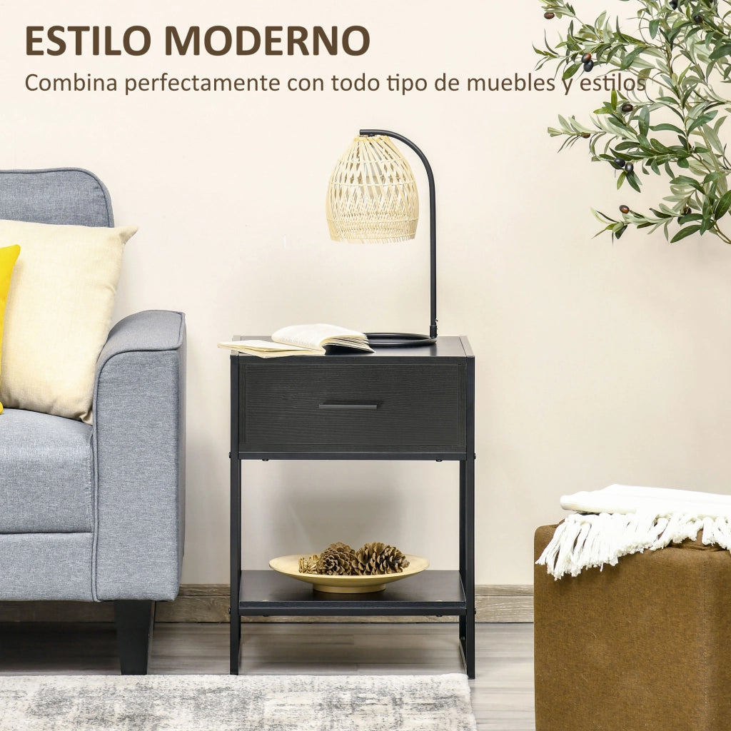 Comodino con cassetto e ripiano ¨C Zephmum ¨C 45x40x60 cm nero