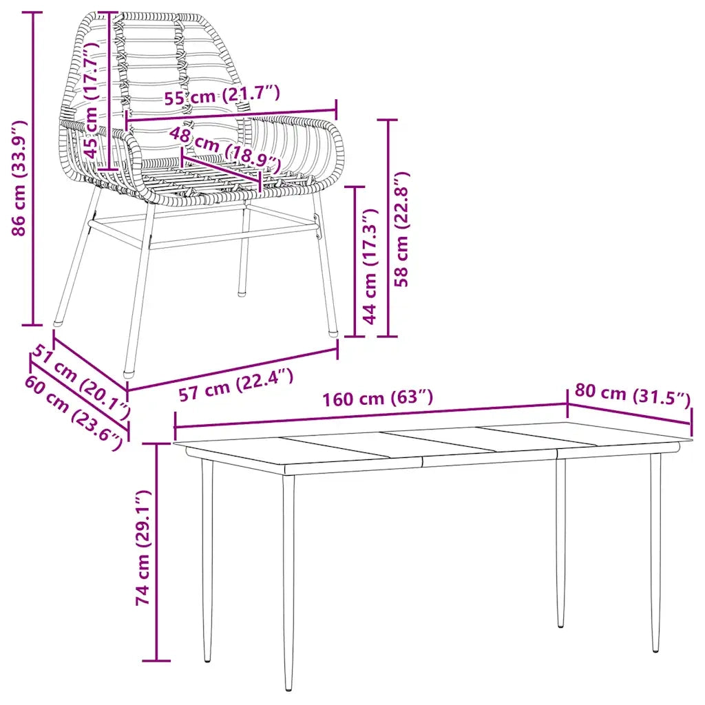 Set Pranzo da Giardino 7pz Marrone Polyrattan Vetro