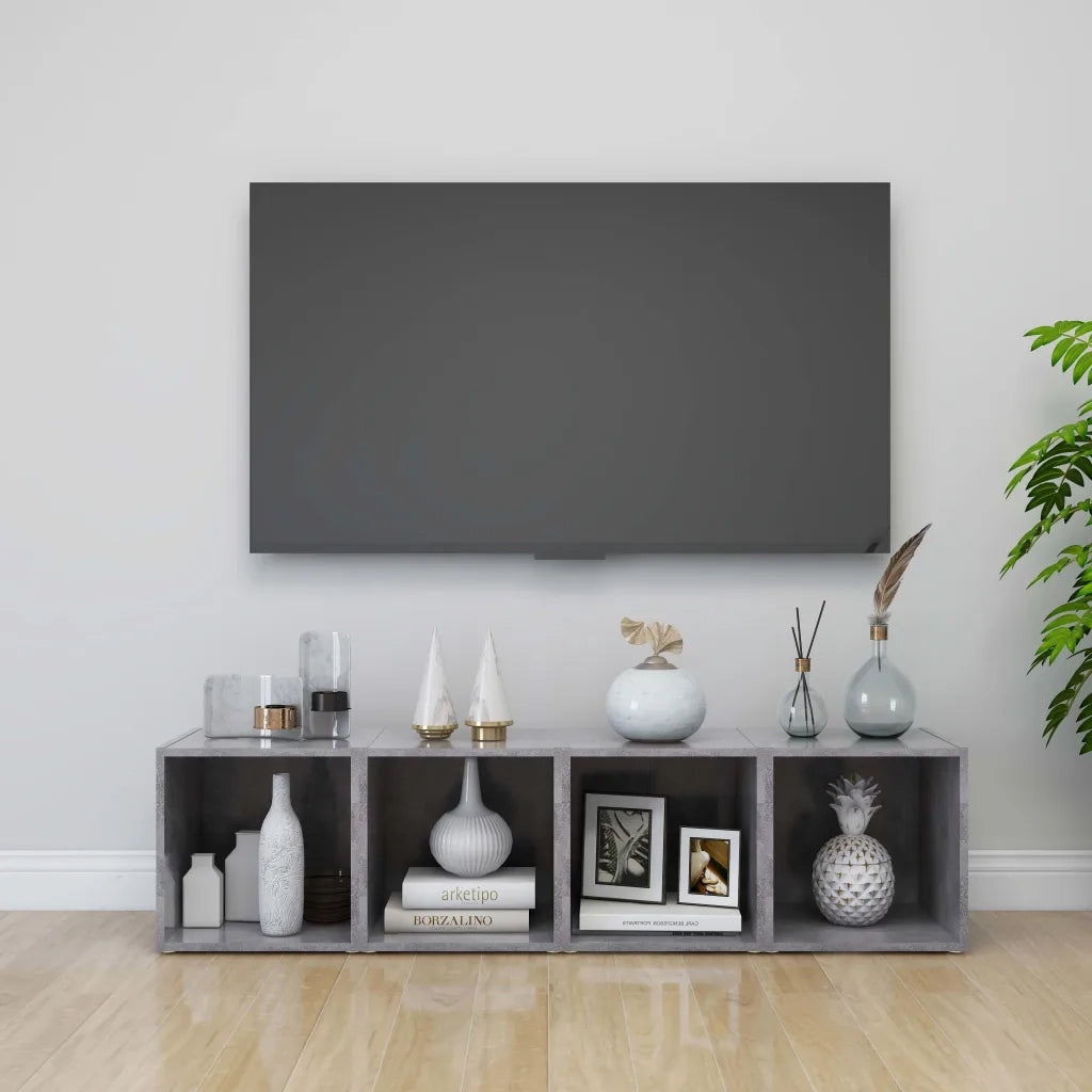 Mobili Porta TV 4pz Grigio Cemento 37x35x37cm Legno Multistrato 805512