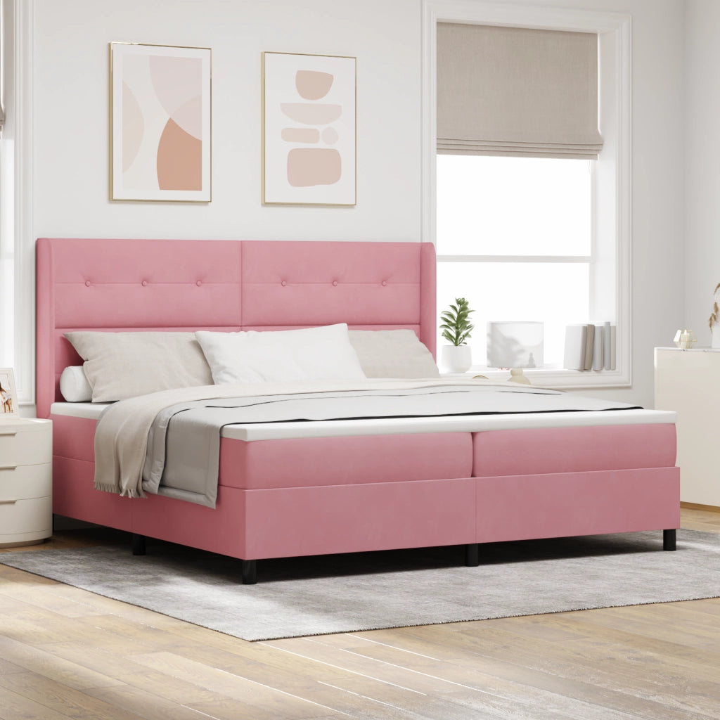 Letto Box Spring con Materasso Rosa 200x200 cm Velluto